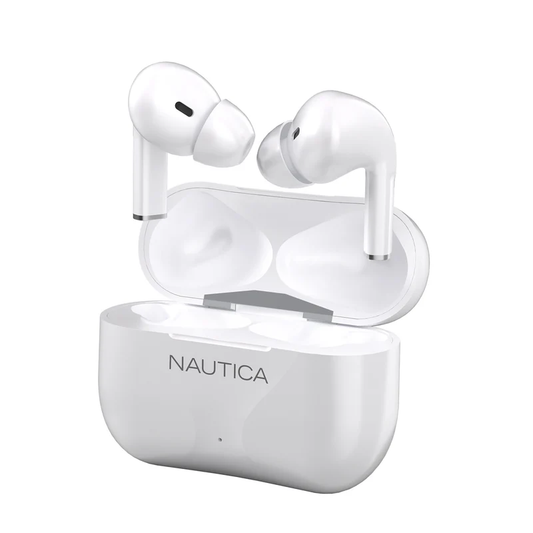 Branded wireless earbuds white
