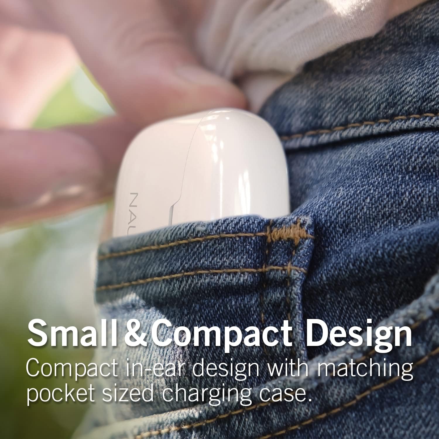white in-ear device with matching charging case 